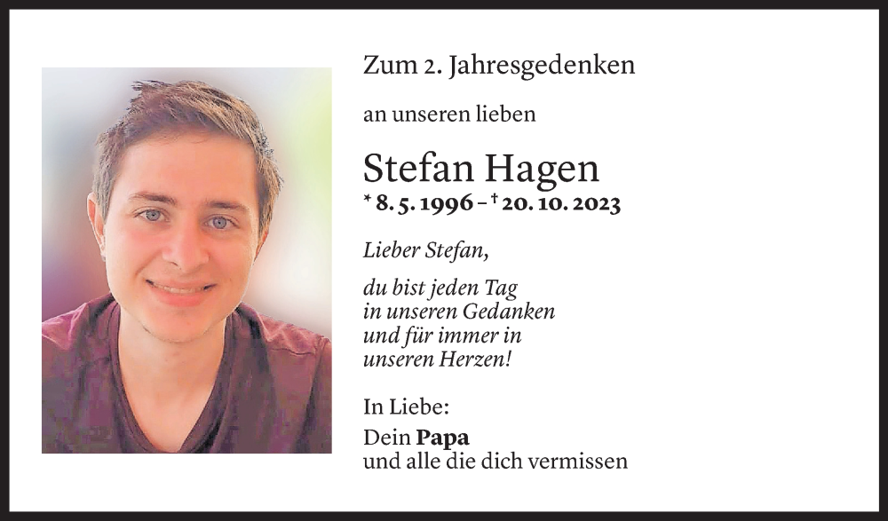  Todesanzeige für Stefan Hagen vom 20.10.2025 aus Vorarlberger Nachrichten