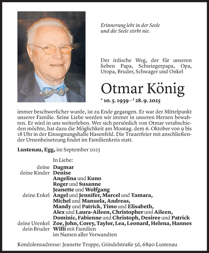  Todesanzeige für Otmar König vom 02.10.2025 aus Vorarlberger Nachrichten
