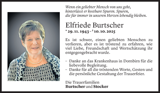 Todesanzeige von Elfriede Burtscher von Vorarlberger Nachrichten