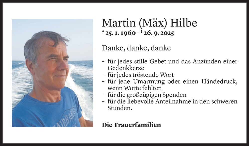  Todesanzeige für Martin Hilbe vom 24.10.2025 aus Vorarlberger Nachrichten