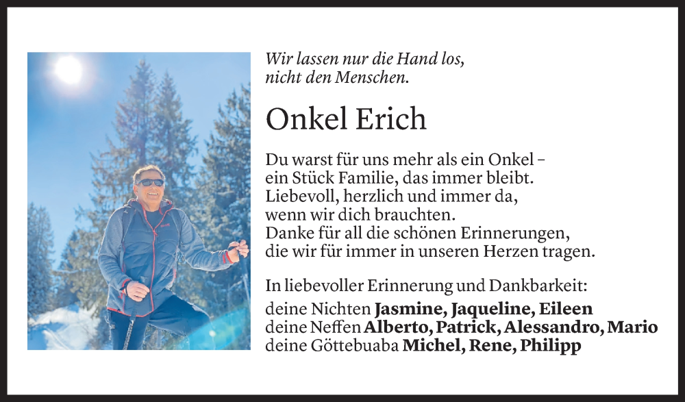  Todesanzeige für Erich Ludwig Peer vom 23.10.2025 aus Vorarlberger Nachrichten