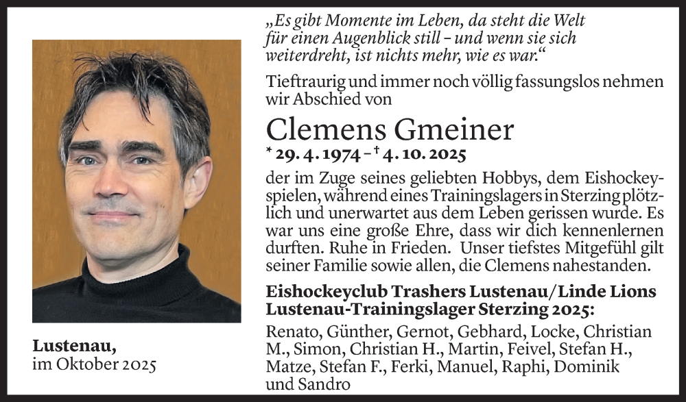  Todesanzeige für Clemens Gmeiner vom 07.10.2025 aus Vorarlberger Nachrichten