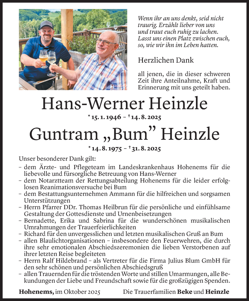  Todesanzeige für Guntram Heinzle vom 02.10.2025 aus Vorarlberger Nachrichten