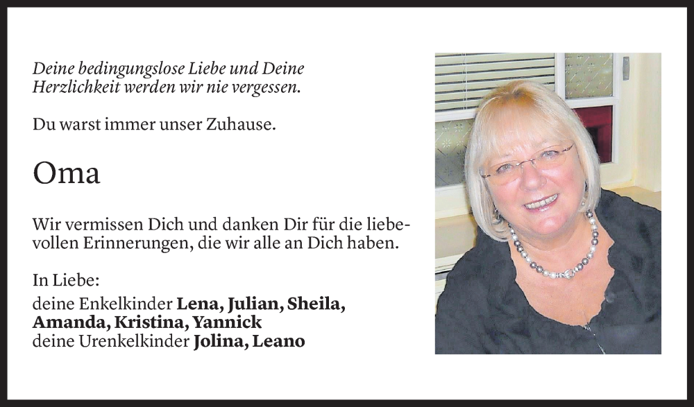  Todesanzeige für Tove Becker vom 30.10.2025 aus Vorarlberger Nachrichten