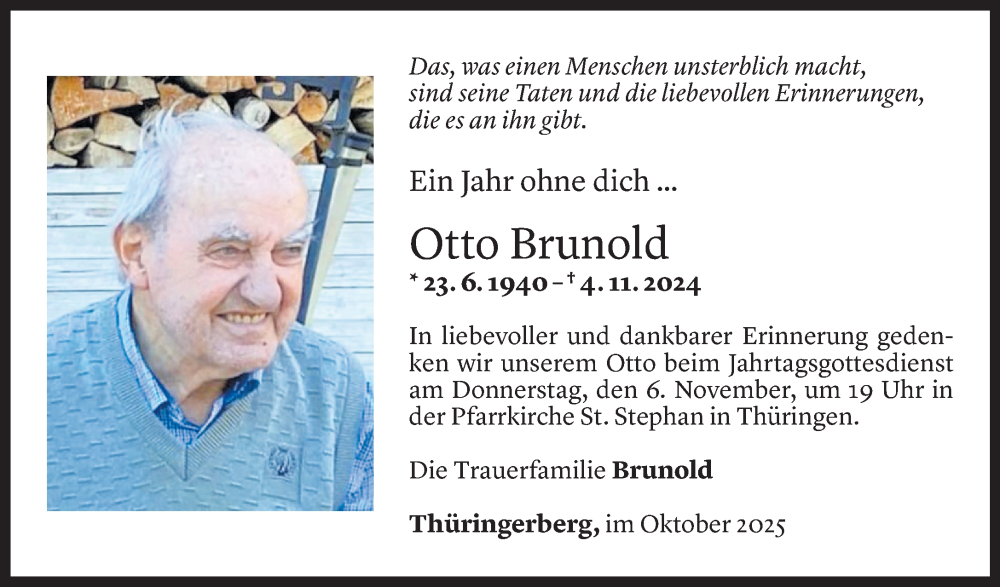  Todesanzeige für Otto Brunold vom 31.10.2025 aus Vorarlberger Nachrichten