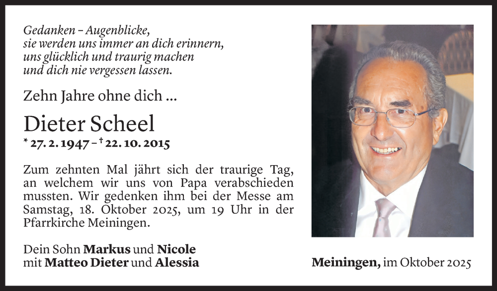 Todesanzeige für Dieter Scheel vom 16.10.2025 aus Vorarlberger Nachrichten