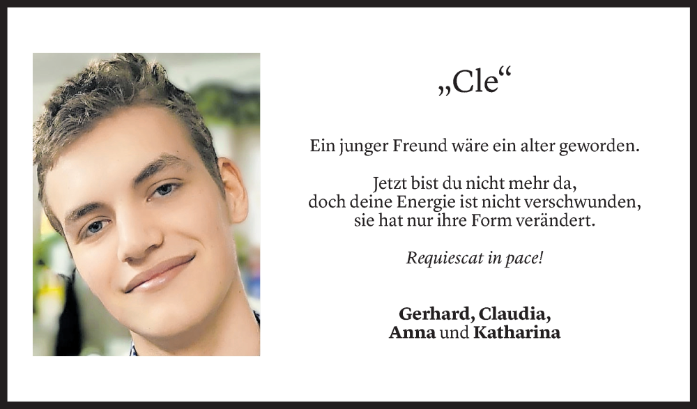  Todesanzeige für Clemens Jakob Flatschacher vom 07.10.2025 aus Vorarlberger Nachrichten