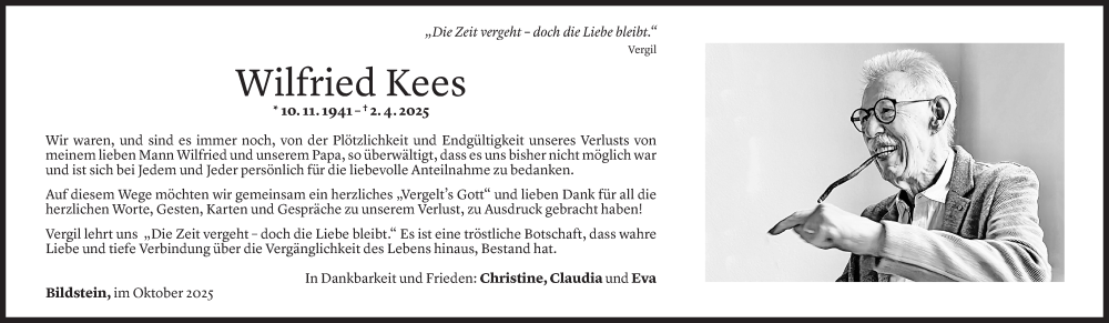  Todesanzeige für Wilfried Kees vom 10.10.2025 aus Vorarlberger Nachrichten