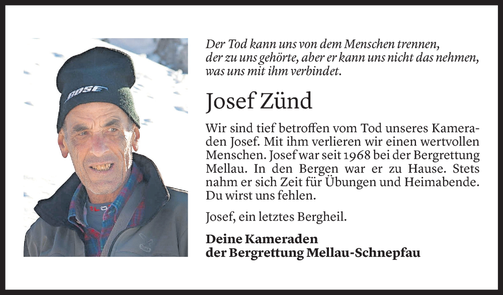  Todesanzeige für Josef Zünd vom 18.10.2025 aus Vorarlberger Nachrichten