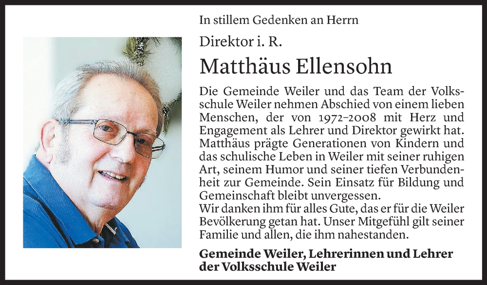  Todesanzeige für Matthäus Ellensohn vom 21.10.2025 aus Vorarlberger Nachrichten
