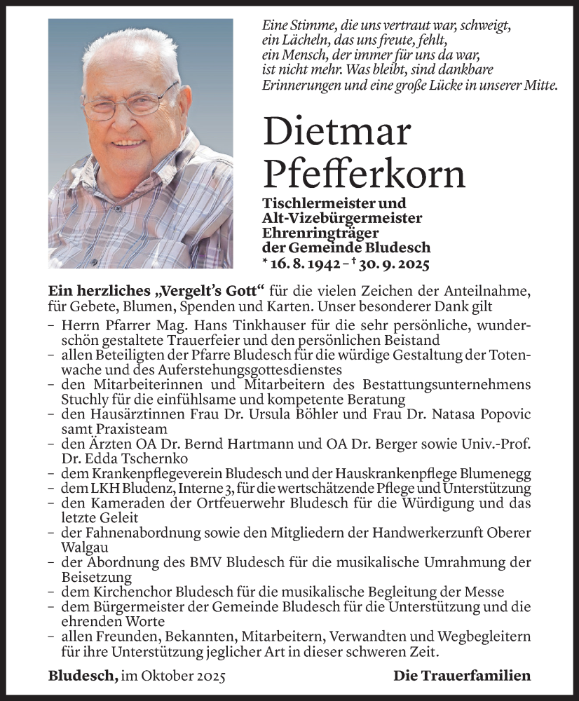  Todesanzeige für Dietmar Pfefferkorn vom 24.10.2025 aus Vorarlberger Nachrichten