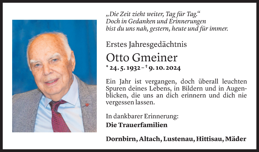  Todesanzeige für Otto Gmeiner vom 07.10.2025 aus Vorarlberger Nachrichten