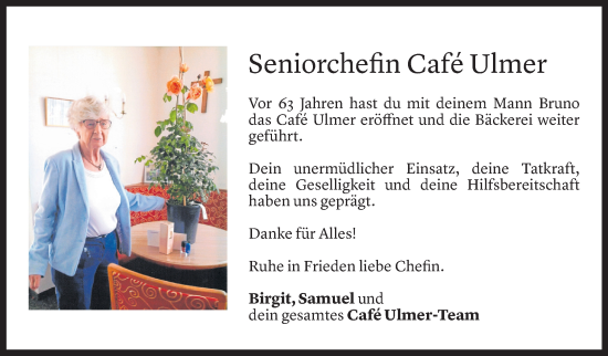 Todesanzeige von Herlinde Ulmer von Vorarlberger Nachrichten