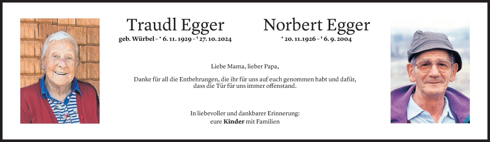  Todesanzeige für Traudl Egger vom 24.10.2025 aus Vorarlberger Nachrichten