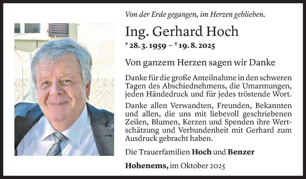  Todesanzeige für Gerhard Hoch vom 24.10.2025 aus Vorarlberger Nachrichten