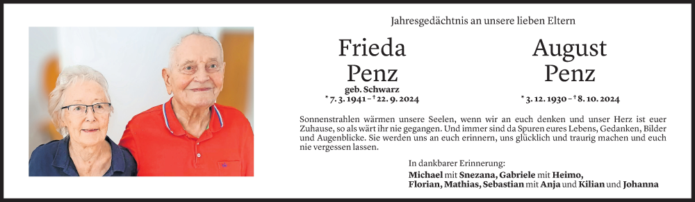  Todesanzeige für Frieda Penz vom 10.10.2025 aus Vorarlberger Nachrichten