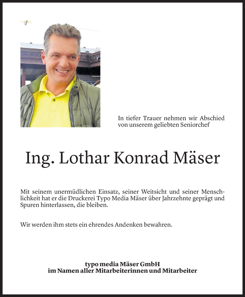  Todesanzeige für Lothar Konrad Mäser vom 24.10.2025 aus Vorarlberger Nachrichten