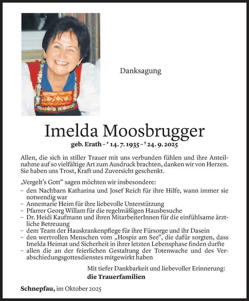  Todesanzeige für Imelda Moosbrugger vom 09.10.2025 aus Vorarlberger Nachrichten