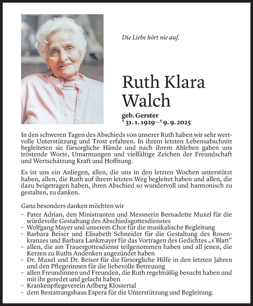  Todesanzeige für Ruth Klara Walch vom 04.10.2025 aus Vorarlberger Nachrichten