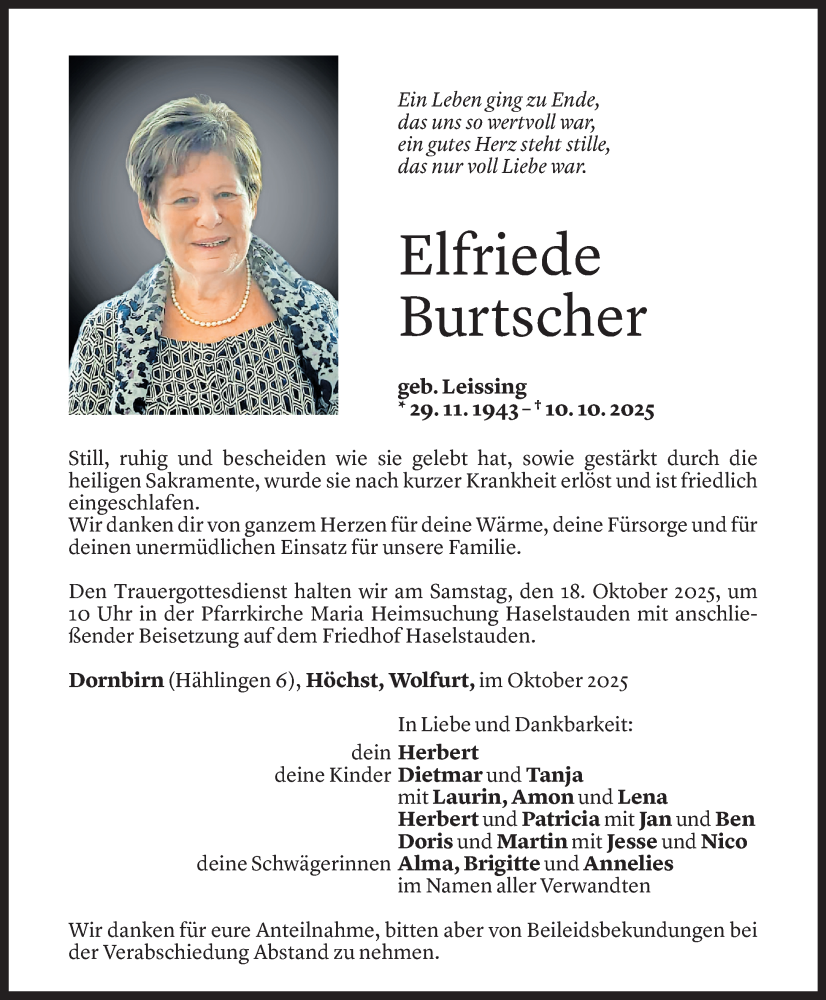  Todesanzeige für Elfriede Burtscher vom 15.10.2025 aus Vorarlberger Nachrichten