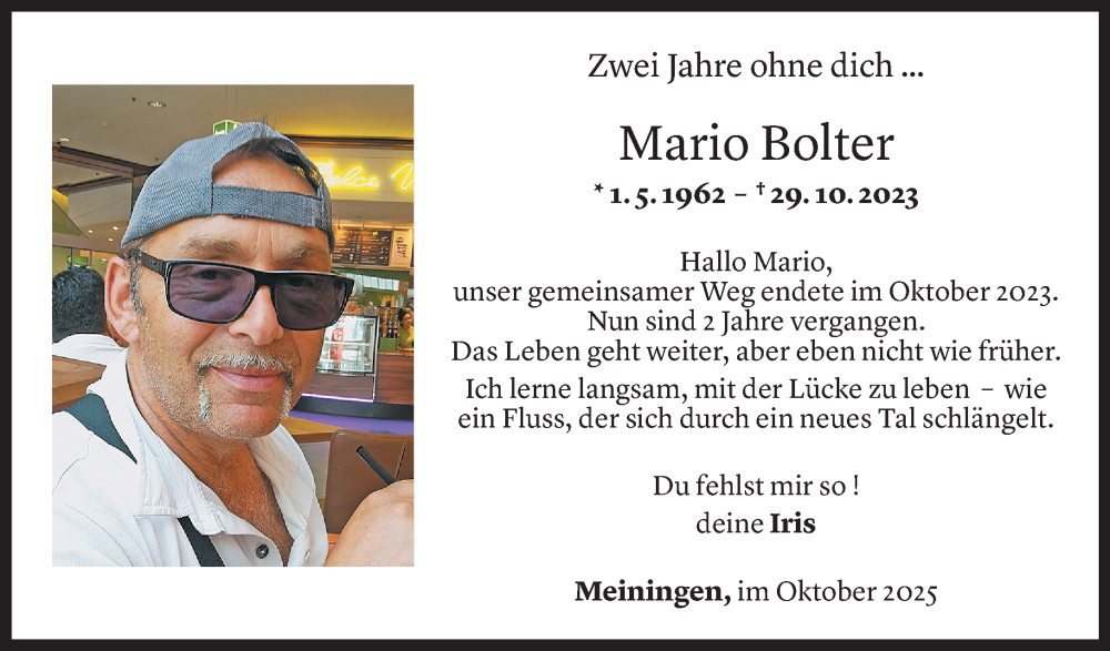  Todesanzeige für Mario Bolter vom 28.10.2025 aus Vorarlberger Nachrichten