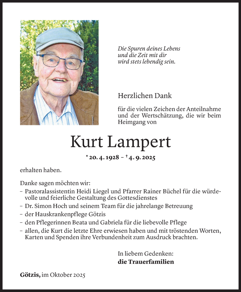 Todesanzeige für Kurt Lampert vom 23.10.2025 aus Vorarlberger Nachrichten