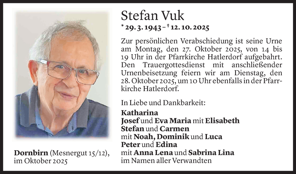  Todesanzeige für Stefan Vuk vom 15.10.2025 aus Vorarlberger Nachrichten