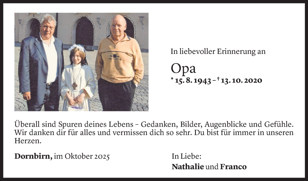  Todesanzeige für Gerhard Fussenegger vom 13.10.2025 aus Vorarlberger Nachrichten