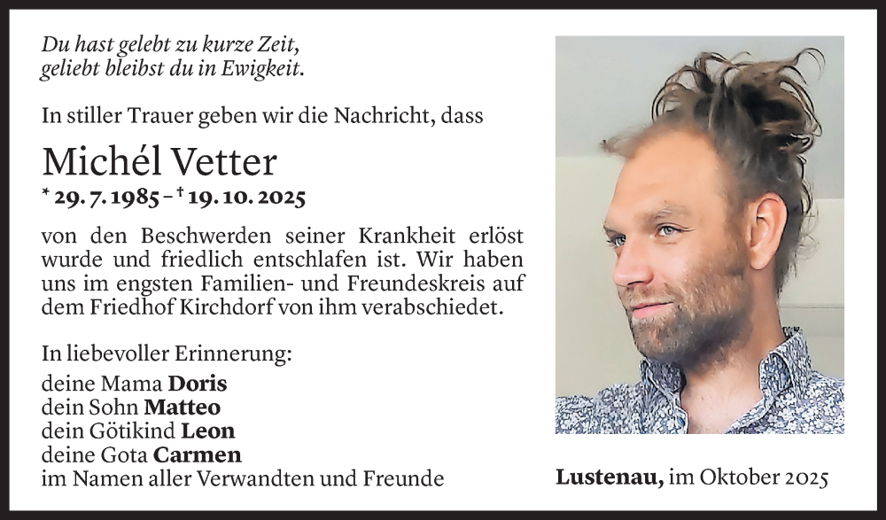  Todesanzeige für Michél Vetter vom 25.10.2025 aus Vorarlberger Nachrichten