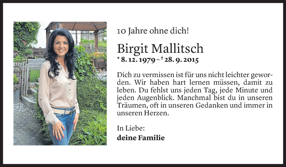  Todesanzeige für Birgit Mallitsch vom 04.10.2025 aus Vorarlberger Nachrichten