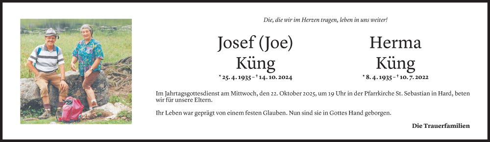  Todesanzeige für Josef Küng vom 17.10.2025 aus Vorarlberger Nachrichten