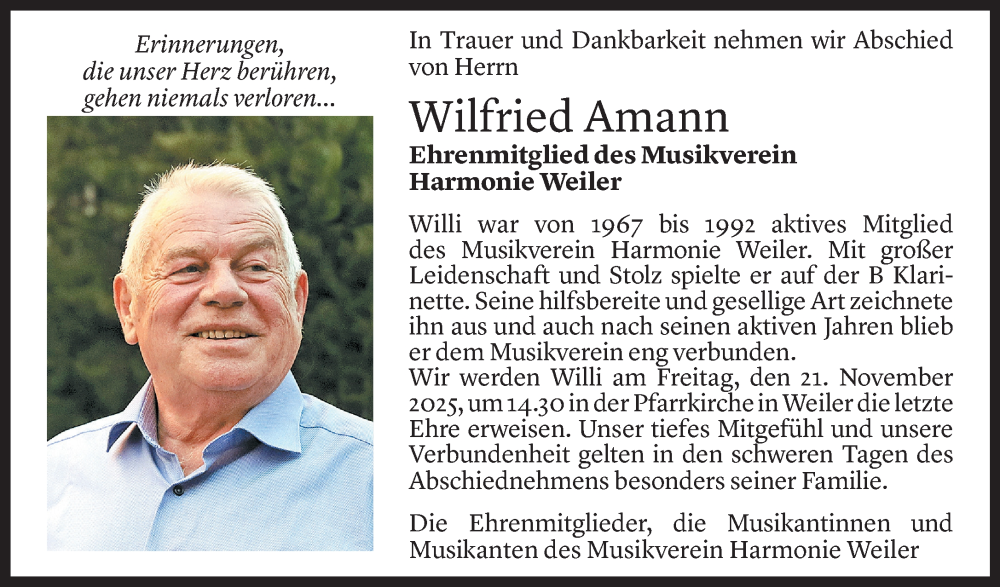  Todesanzeige für Wilfried Amann vom 17.11.2025 aus vorarlberger nachrichten