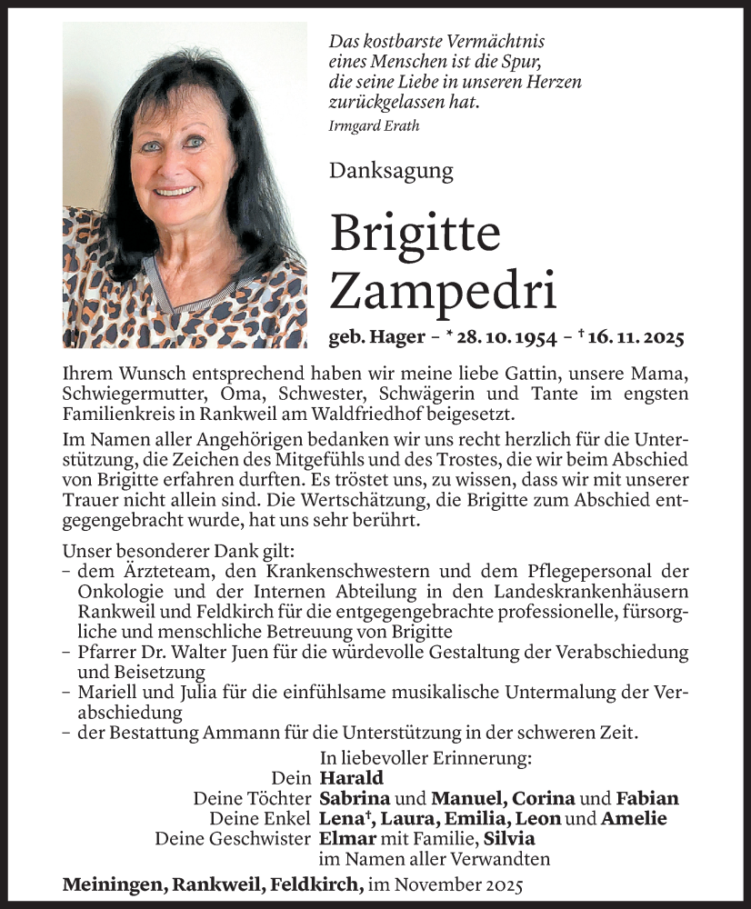  Todesanzeige für Brigitte Zampedri vom 25.11.2025 aus Vorarlberger Nachrichten