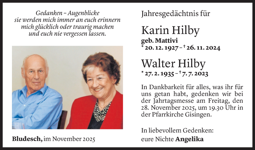  Todesanzeige für Karin Hilby vom 20.11.2025 aus Vorarlberger Nachrichten