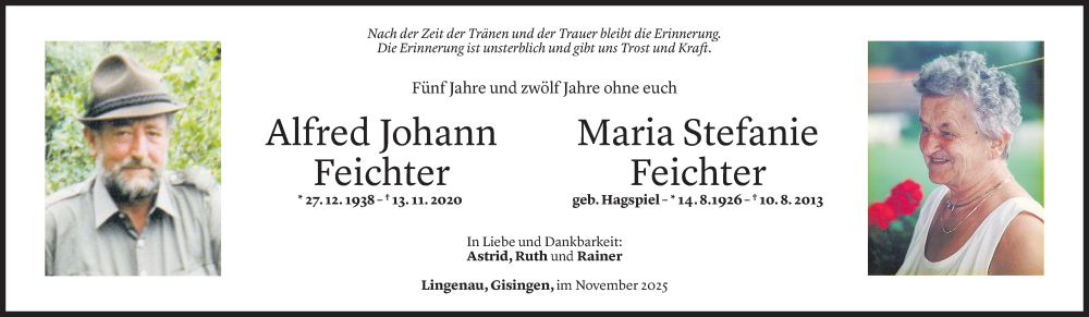  Todesanzeige für Alfred Feichter vom 06.11.2025 aus Vorarlberger Nachrichten
