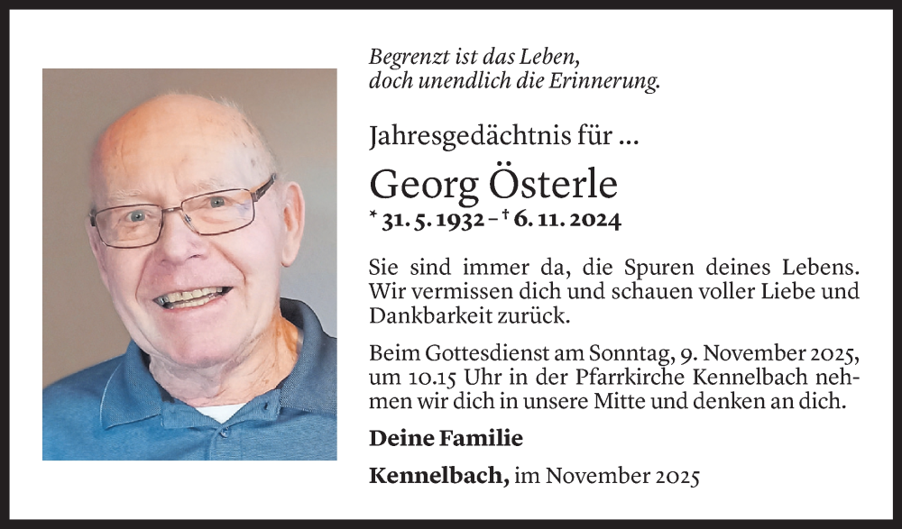  Todesanzeige für Georg Österle vom 02.11.2025 aus Vorarlberger Nachrichten