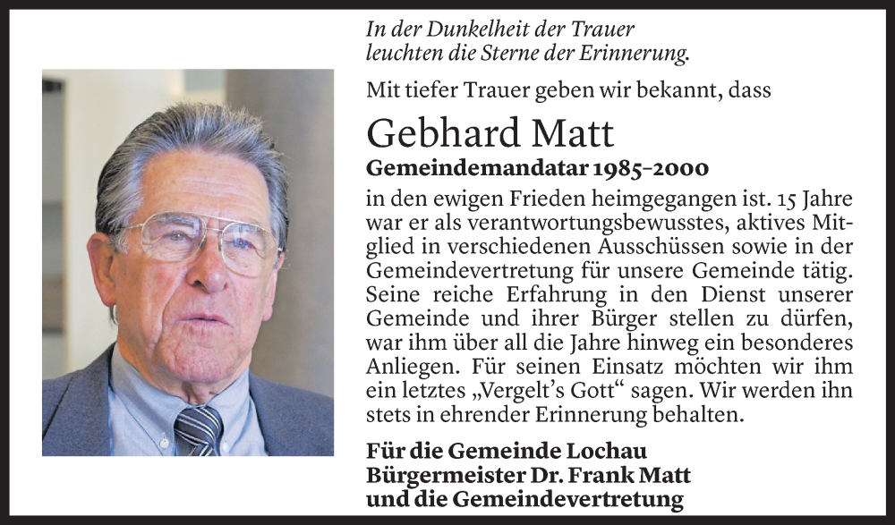  Todesanzeige für Gebhard Matt vom 21.11.2025 aus Vorarlberger Nachrichten
