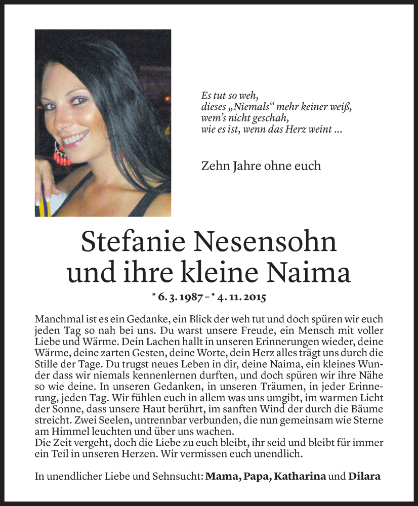  Todesanzeige für Stefanie Nesensohn vom 03.11.2025 aus Vorarlberger Nachrichten