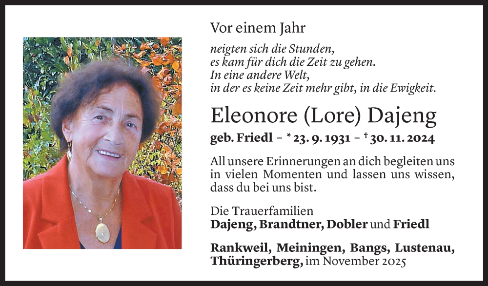  Todesanzeige für Eleonore Dajeng vom 28.11.2025 aus vorarlberger nachrichten
