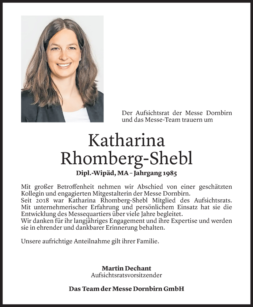  Todesanzeige für Katharina Rhomberg-Shebl vom 14.11.2025 aus Vorarlberger Nachrichten