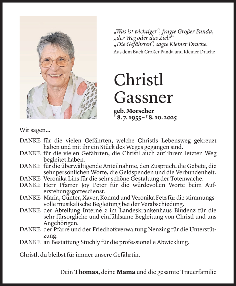  Todesanzeige für Christl Gassner vom 07.11.2025 aus Vorarlberger Nachrichten