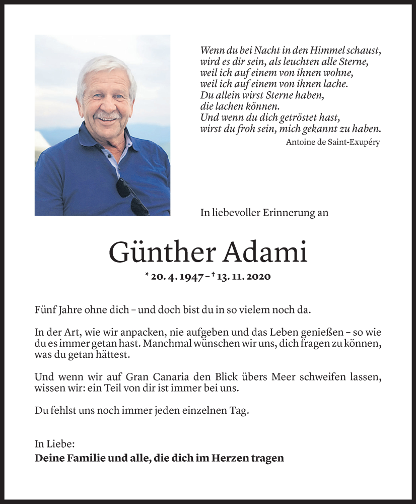  Todesanzeige für Günther Adami vom 13.11.2025 aus Vorarlberger Nachrichten
