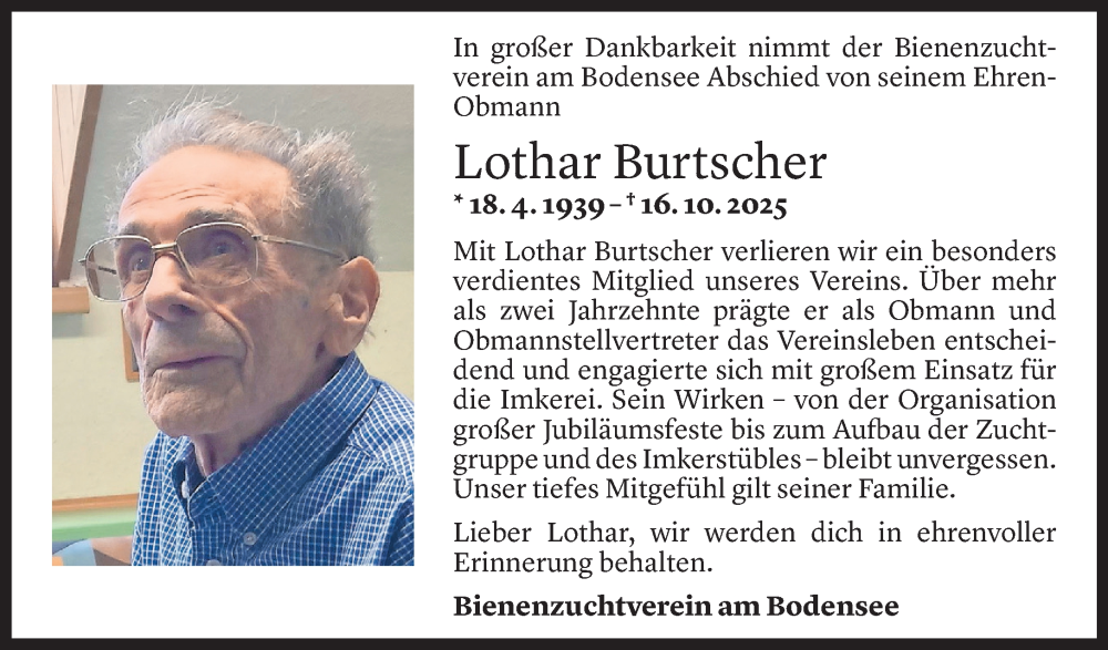  Todesanzeige für Lothar Burtscher vom 04.11.2025 aus Vorarlberger Nachrichten