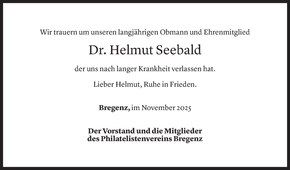  Todesanzeige für Helmut Seebald vom 27.11.2025 aus Vorarlberger Nachrichten