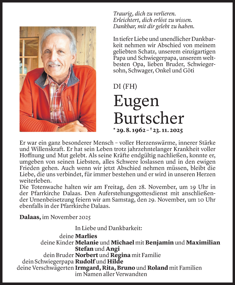  Todesanzeige für Eugen Burtscher vom 26.11.2025 aus Vorarlberger Nachrichten