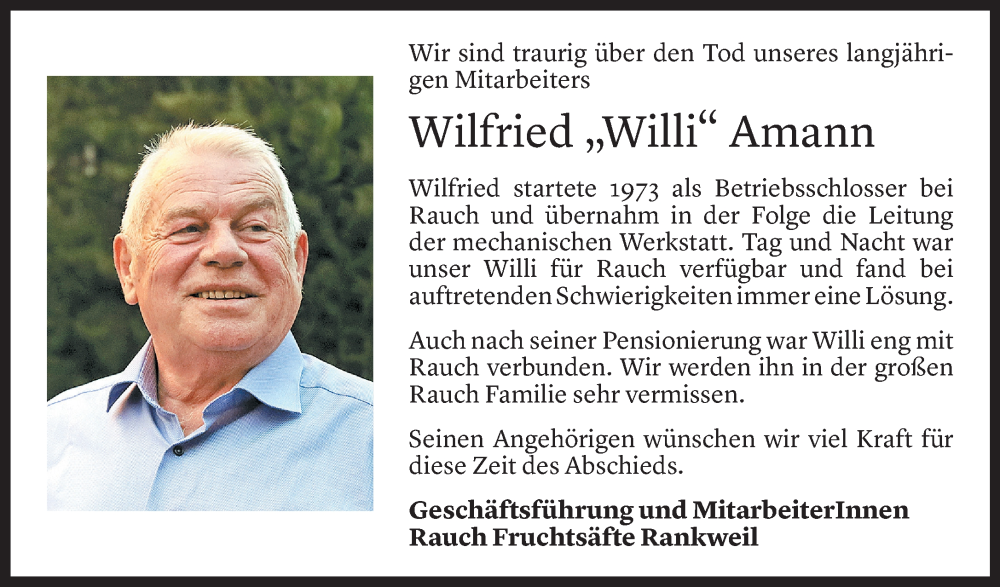  Todesanzeige für Wilfried Amann vom 18.11.2025 aus vorarlberger nachrichten