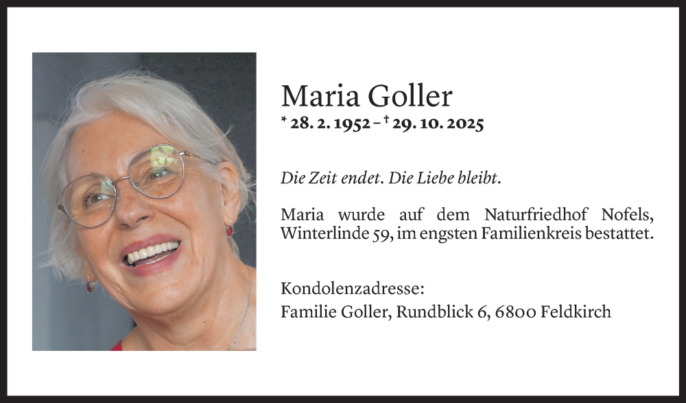  Todesanzeige für Maria Goller vom 07.11.2025 aus Vorarlberger Nachrichten