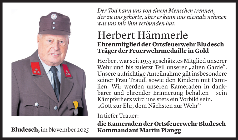  Todesanzeige für Herbert Hämmerle vom 24.11.2025 aus vorarlberger nachrichten