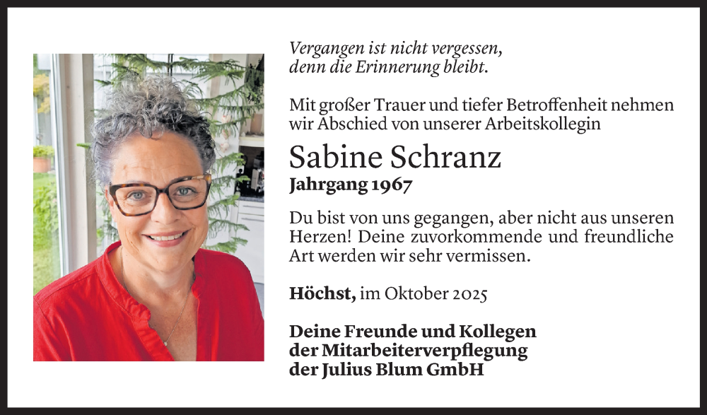  Todesanzeige für Sabine Schranz vom 03.11.2025 aus Vorarlberger Nachrichten
