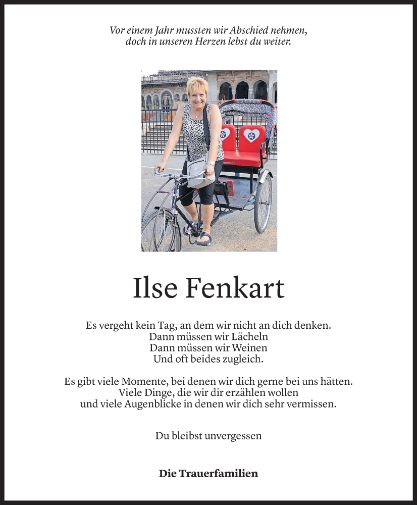  Todesanzeige für Ilse Fenkart vom 30.11.2025 aus Vorarlberger Nachrichten